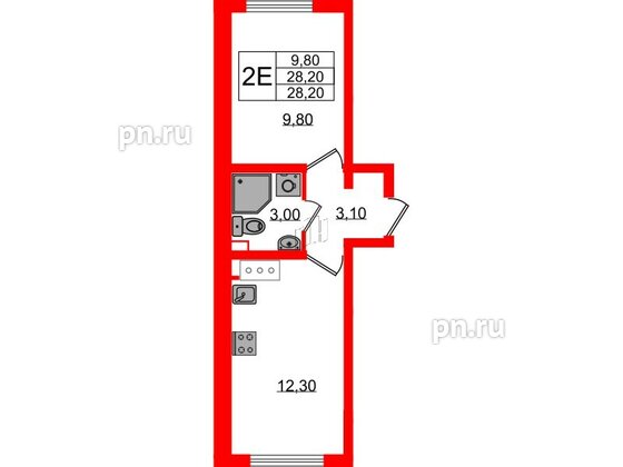 Квартира в ЖК 'Цветной город', 1 комнатная, 28.2 м², 3 этаж