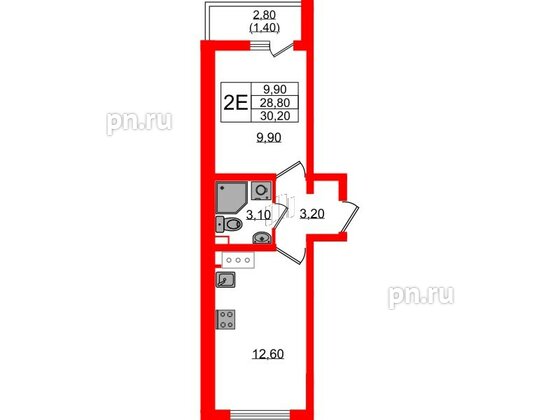 Квартира в ЖК 'Цветной город', 1 комнатная, 30.2 м², 20 этаж