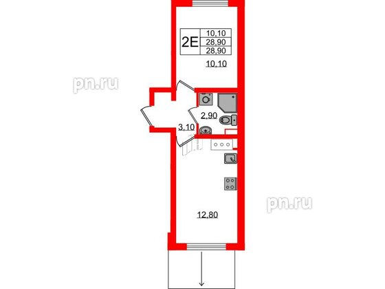 Квартира в ЖК 'Цветной город', 1 комнатная, 28.9 м², 2 этаж