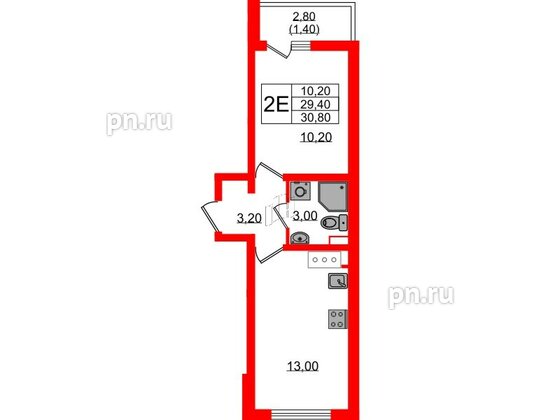 Квартира в ЖК 'Цветной город', 1 комнатная, 30.8 м², 16 этаж