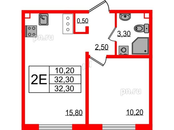 Квартира в ЖК 'Цветной город', 1 комнатная, 32.3 м², 7 этаж