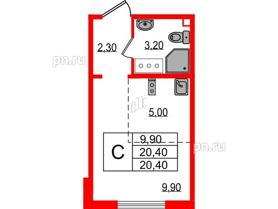 Квартира в ЖК 'Цветной город', студия, 20.4 м², 9 этаж