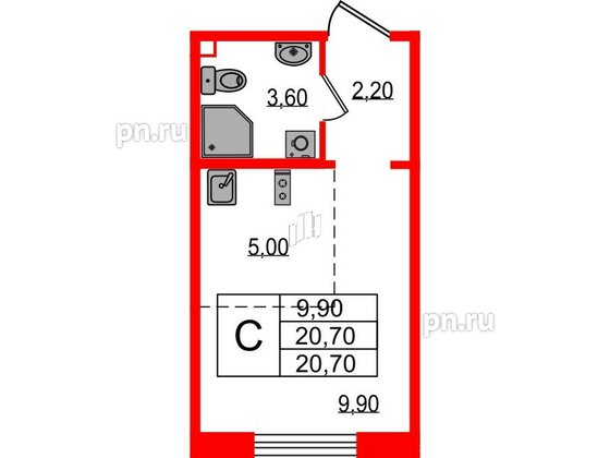 Квартира в ЖК 'Цветной город', студия, 20.7 м², 1 этаж