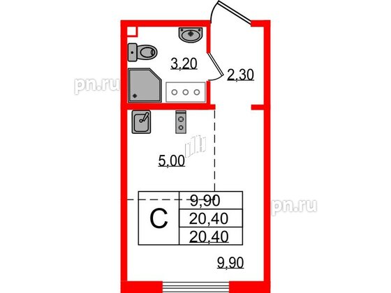 Квартира в ЖК 'Цветной город', студия, 20.4 м², 11 этаж