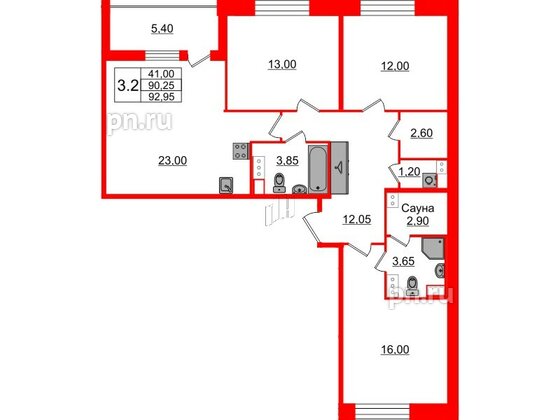 Квартира в ЖК Бионика Заповедная, 3 комнатная, 90.25 м², 9 этаж