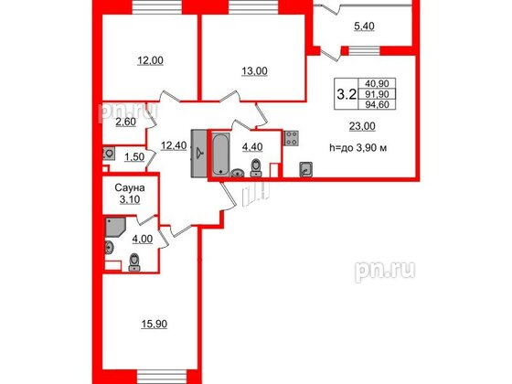 Квартира в ЖК «Бионика Заповедная», 3 комнатная, 91.9 м², 1 этаж