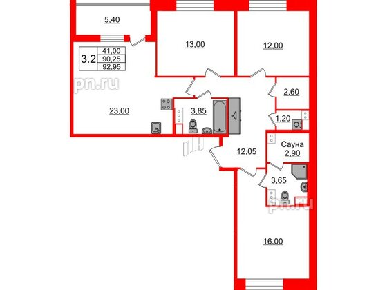 Квартира в ЖК Бионика Заповедная, 3 комнатная, 90.25 м², 9 этаж