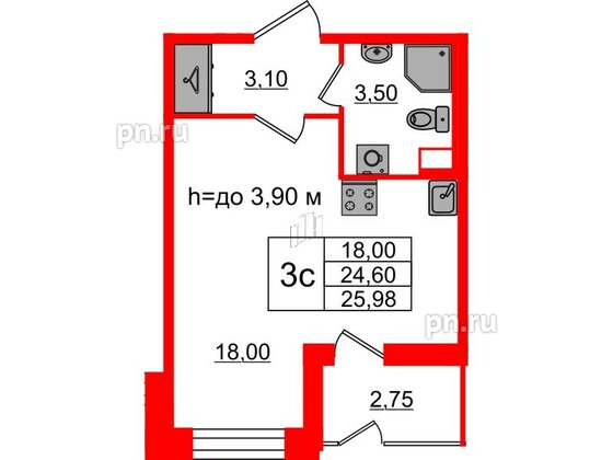 Квартира в ЖК «Бионика Заповедная», студия, 24.6 м², 1 этаж