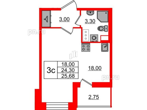 Квартира в ЖК «Бионика Заповедная», студия, 24.3 м², 6 этаж