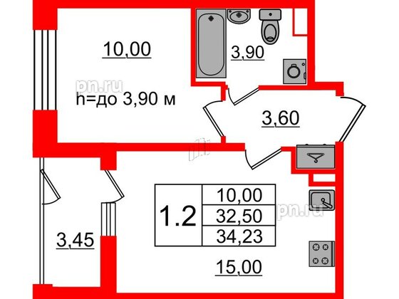 Квартира в ЖК «Бионика Заповедная», 1 комнатная, 32.5 м², 1 этаж