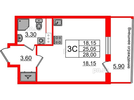 Квартира в ЖК «Бионика Заповедная», студия, 25.05 м², 10 этаж