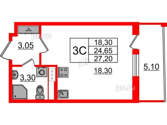Квартира в ЖК «Бионика Заповедная», студия, 24.65 м², 5 этаж