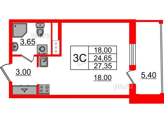 Квартира в ЖК «Бионика Заповедная», студия, 24.65 м², 7 этаж