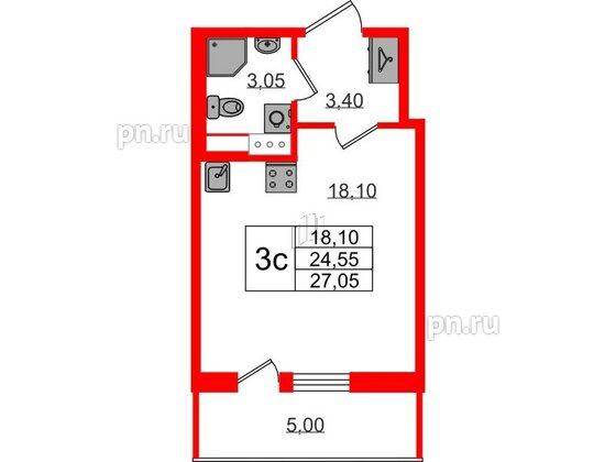 Квартира в ЖК «Бионика Заповедная», студия, 24.55 м², 8 этаж