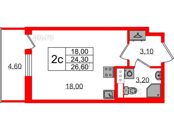 Квартира в ЖК «Бионика Заповедная», студия, 24.3 м², 12 этаж