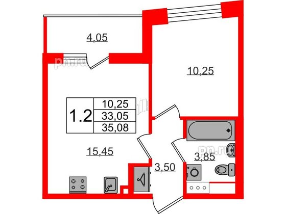 Квартира в ЖК «Бионика Заповедная», 1 комнатная, 33.05 м², 10 этаж