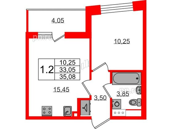 Квартира в ЖК «Бионика Заповедная», 1 комнатная, 33.05 м², 12 этаж