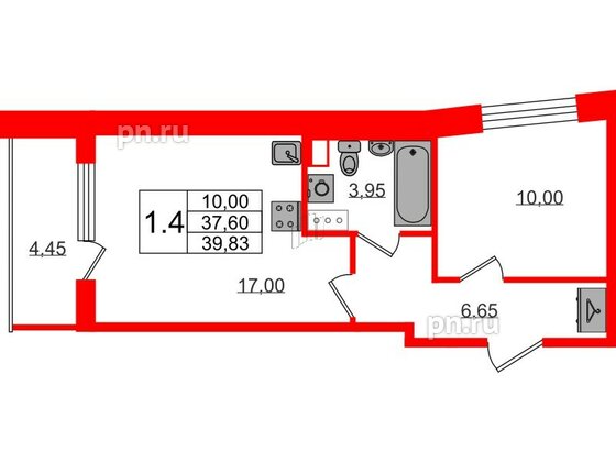 Квартира в ЖК «Бионика Заповедная», 1 комнатная, 37.6 м², 11 этаж