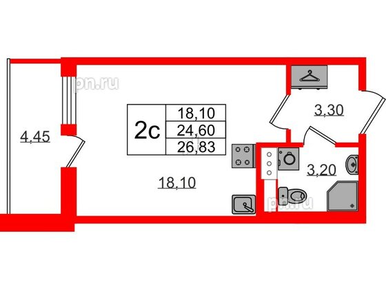 Квартира в ЖК «Бионика Заповедная», студия, 24.6 м², 9 этаж