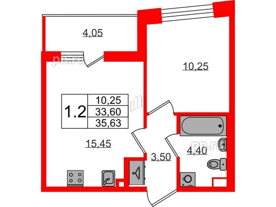 Квартира в ЖК «Бионика Заповедная», 1 комнатная, 33.6 м², 2 этаж