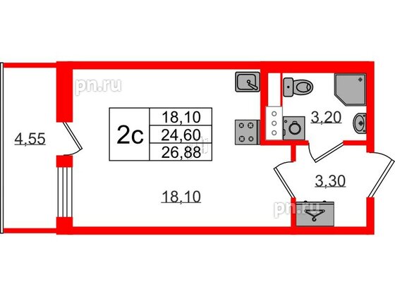 Квартира в ЖК «Бионика Заповедная», студия, 24.6 м², 11 этаж