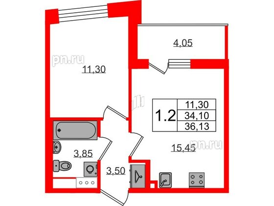 Квартира в ЖК «Бионика Заповедная», 1 комнатная, 34.1 м², 7 этаж