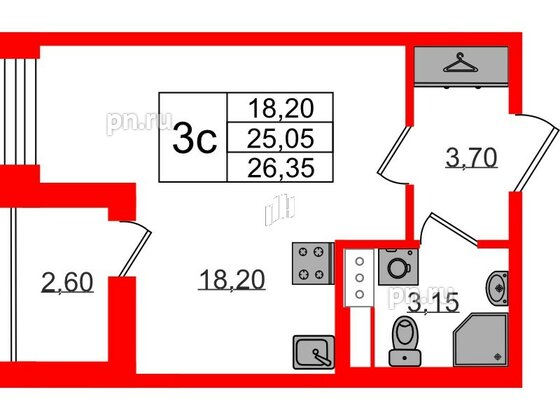 Квартира в ЖК «Бионика Заповедная», студия, 25.05 м², 11 этаж