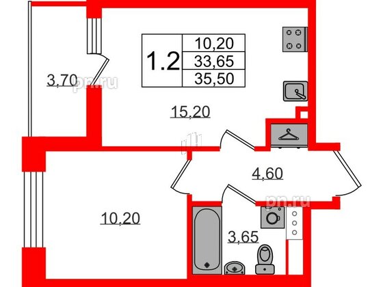 Квартира в ЖК «Бионика Заповедная», 1 комнатная, 33.65 м², 6 этаж