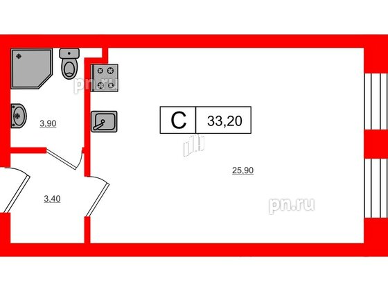 Квартира в ЖК VEREN Village Стрельна, студия, 33.2 м², 2 этаж