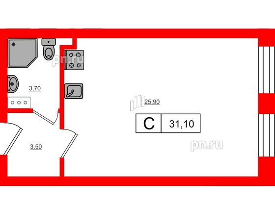 Квартира в ЖК VEREN Village Стрельна, студия, 33.1 м², 3 этаж