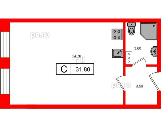 Квартира в ЖК VEREN Village Стрельна, студия, 31.8 м², 3 этаж