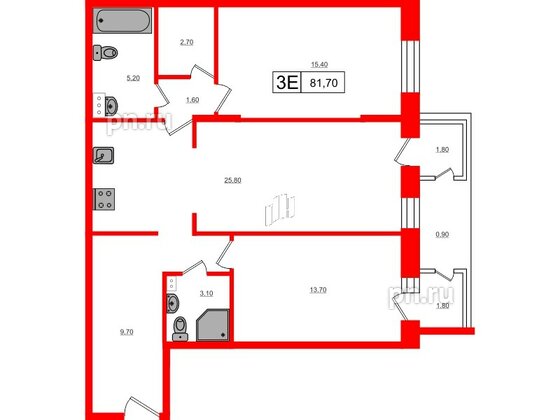 Квартира в ЖК VEREN Village Стрельна, 2 комнатная, 81.7 м², 3 этаж