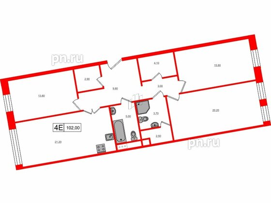 Квартира в ЖК VEREN Village Стрельна, 3 комнатная, 102 м², 3 этаж