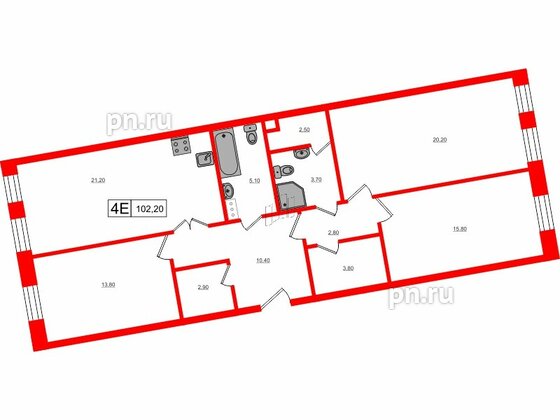 Квартира в ЖК VEREN Village Стрельна, 3 комнатная, 102.2 м², 2 этаж