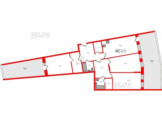 Квартира в ЖК VEREN Village Стрельна, 3 комнатная, 123.1 м², 1 этаж