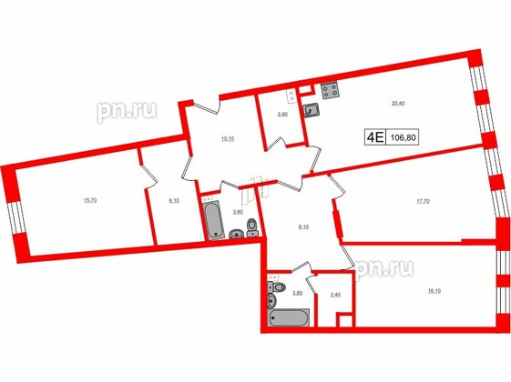 Квартира в ЖК VEREN Village Стрельна, 3 комнатная, 106.8 м², 2 этаж