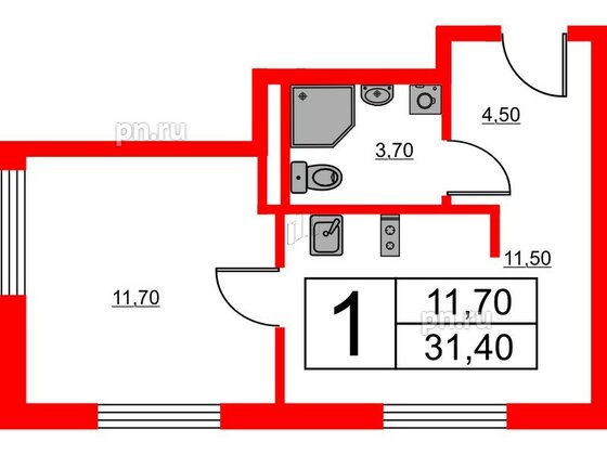 Апартаменты в ЖК «Авеню Апарт Пулково», 1 комнатные, 31.4 м², 8 этаж