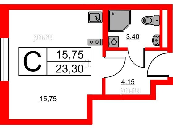 Апартаменты в ЖК «Авеню Апарт Пулково», студия, 23.3 м², 4 этаж