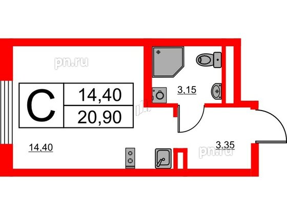 Апартаменты в ЖК «Авеню Апарт Пулково», студия, 20.9 м², 12 этаж