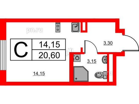 Апартаменты в ЖК Avenue Apart Pulkovo, студия, 20.6 м², 3 этаж