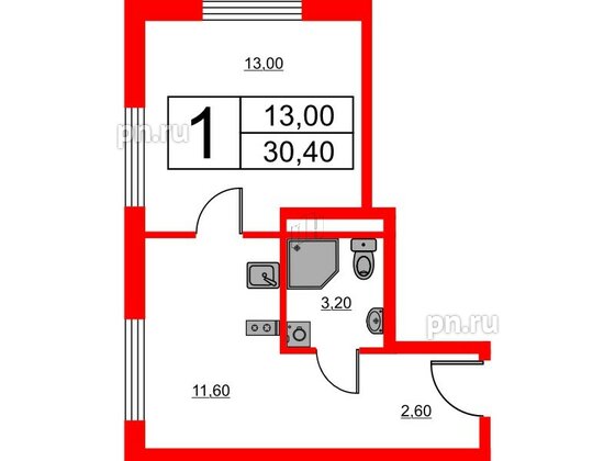 Апартаменты в ЖК Avenue Apart Pulkovo, 1 комнатные, 30.4 м², 3 этаж