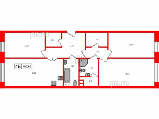 Квартира в ЖК VEREN Village Стрельна, 3 комнатная, 100.8 м², 3 этаж