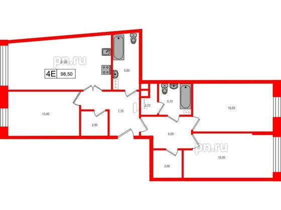 Квартира в ЖК VEREN Village Стрельна, 3 комнатная, 98.5 м², 3 этаж