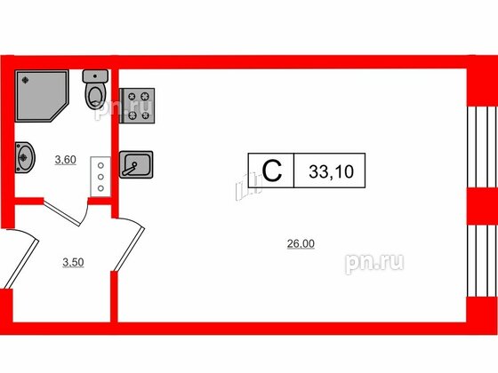 Квартира в ЖК VEREN Village Стрельна, студия, 33.1 м², 3 этаж