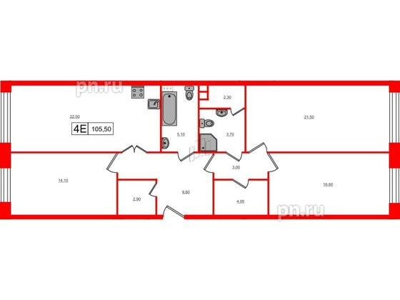 Квартира в ЖК VEREN Village Стрельна, 3 комнатная, 105.5 м², 3 этаж