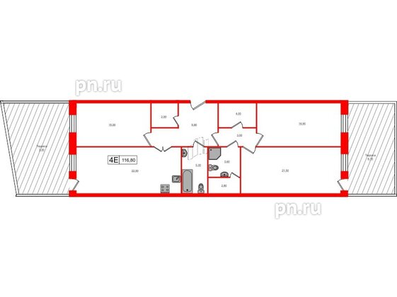 Квартира в ЖК VEREN Village Стрельна, 3 комнатная, 116.8 м², 1 этаж