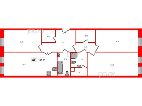 Квартира в ЖК VEREN Village Стрельна, 3 комнатная, 107 м², 2 этаж