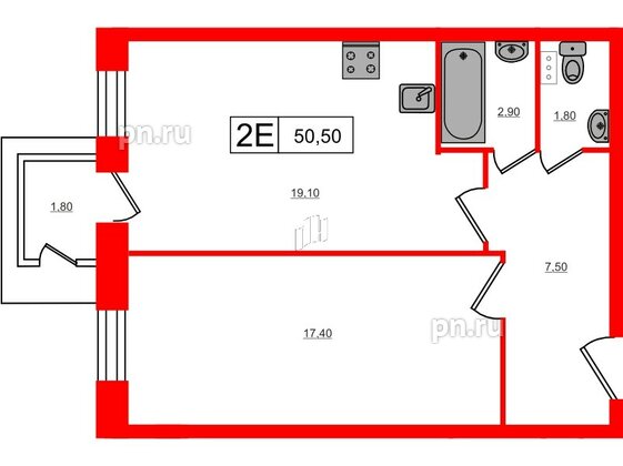 Квартира в ЖК VEREN Village Стрельна, 1 комнатная, 50.5 м², 3 этаж