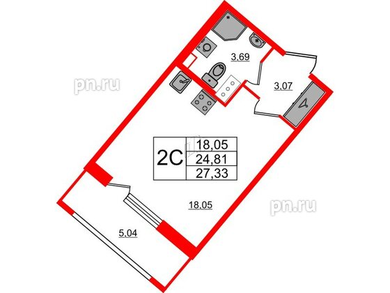 Квартира в ЖК «Пульс Премьер», студия, 24.81 м², 7 этаж