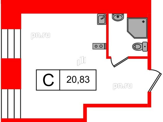 Апартаменты в ЖК Furman 1845, студия, 20.83 м², 2 этаж